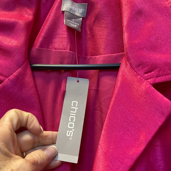 Chico's size 3 new with tag neon Pink Blazer Tailored Satin feel Jacket - Picture 6 of 15